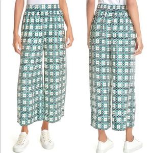 $365 Theory Wide Leg Silk Pants - Tile Print